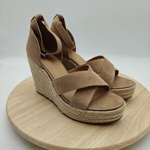 Lisa Vicky Shoes Womens Size 10 Beige Espadrille Wedge Sandals Suede New